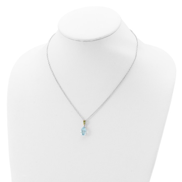 Sterling Silver w 14K Sky Blue Topaz & Peridot August Birthstone 18" Necklace - Picture 4 of 4